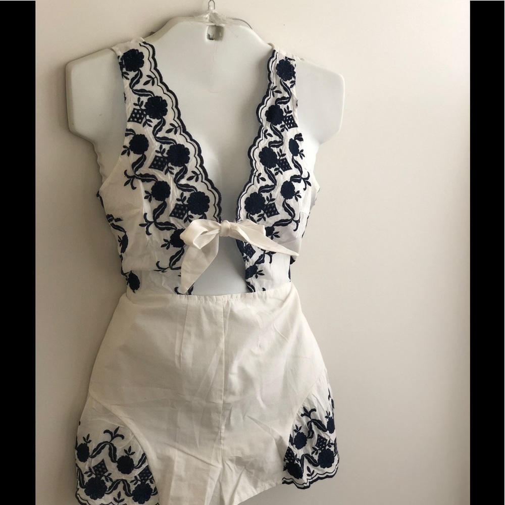Embroidered Navy & White Romper - Picture 5 of 9